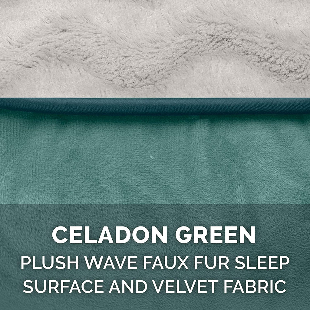 Cooling Gel Dog Bed for Medium/Small Dogs W/ Removable Bolsters & Washable Cover, for Dogs up to 35 Lbs - Plush & Velvet Waves Perfect Comfort Sofa - Celadon Green, Medium