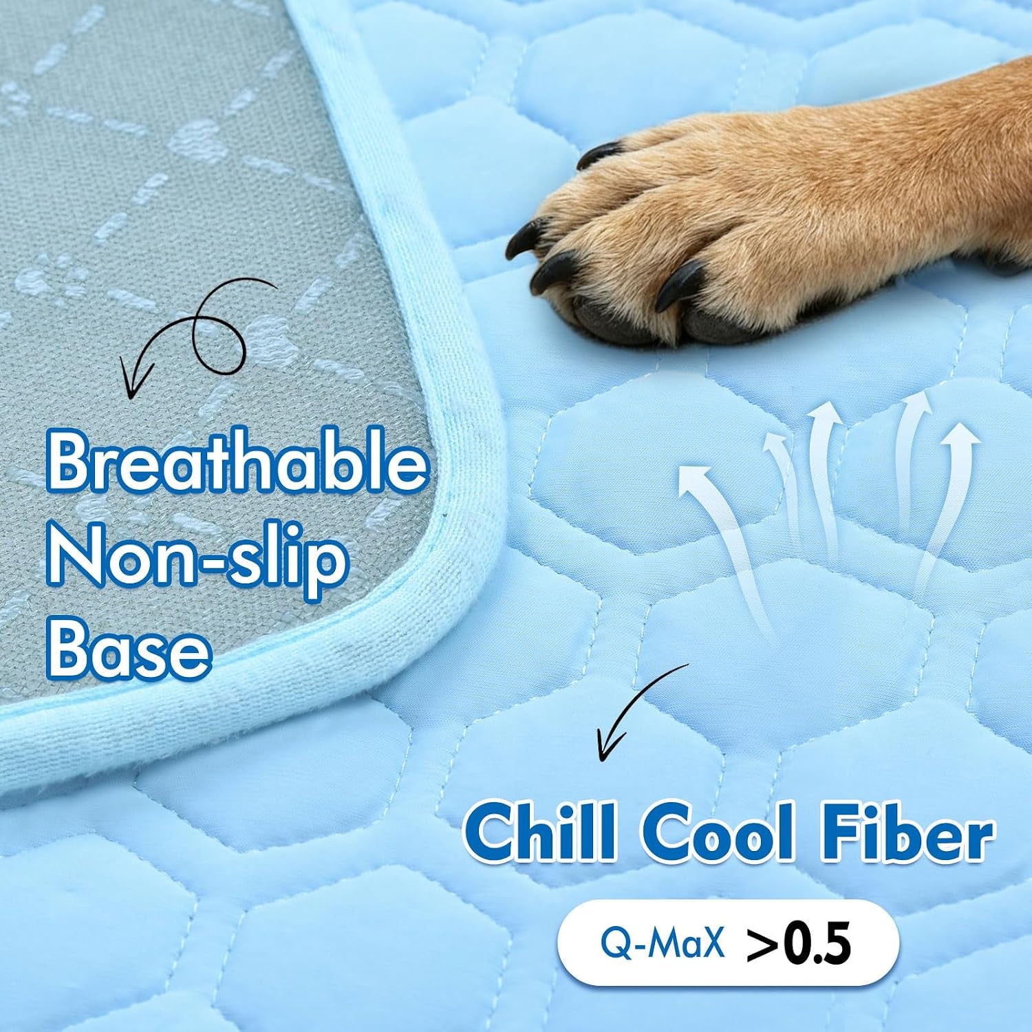 Arc-Chill Cooling Mat for Dogs & Cats, Anti-Slip Washable Cool Pad | Dog Cooling Mat, Q-Max>0.5 Fabric Absorbs Heat Fast, Fits All-Sized Pets, Suitable for Indoor/Outdoor Summer Use