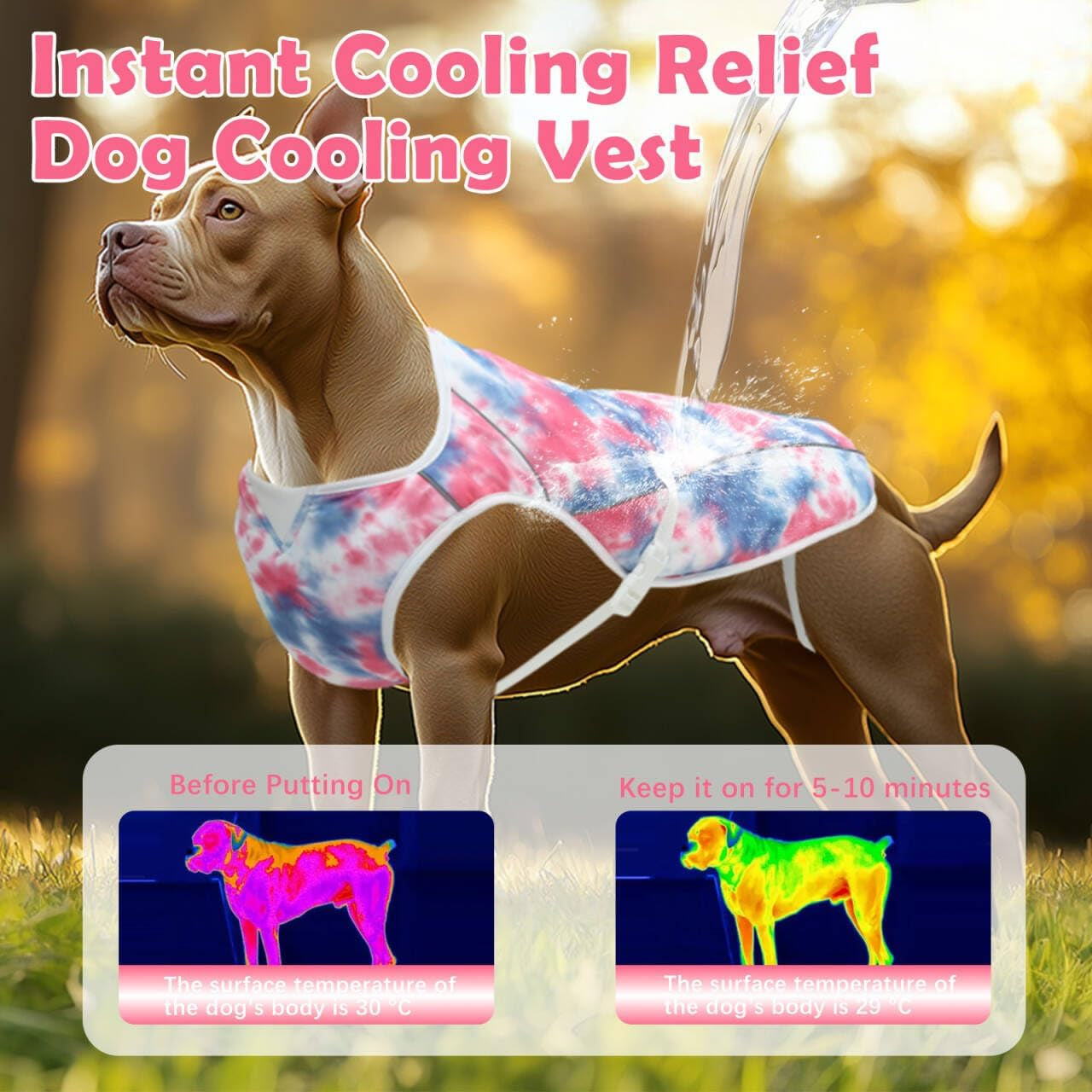 Dog Cooling Vest – Harness Cooler Jacket for Large Dogs, Reflective Strips & UV Protection for Beach, Hiking, Camping – Adjustable Fit Pet Cooling Shirt U-DCVF01XL