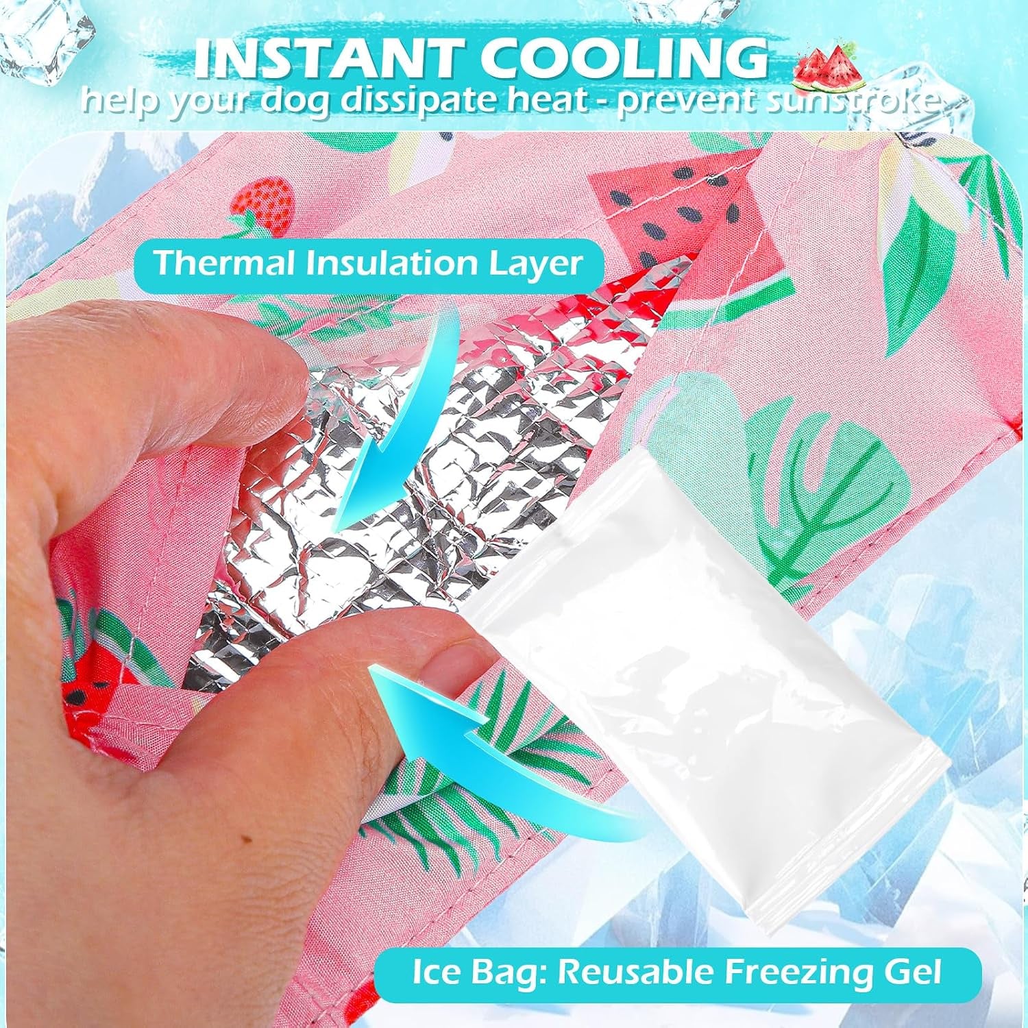 Dog Cooling Bandana - Summer Dog Bandanas with Ice Bag & Thermal Insulation Layer, Reusable Freezing Gel Cooling Pet Scarf for Hot Days, Neck Cooler for All Breeds (White Pink, M)
