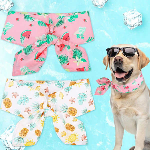 Dog Cooling Bandana - Summer Dog Bandanas with Ice Bag & Thermal Insulation Layer, Reusable Freezing Gel Cooling Pet Scarf for Hot Days, Neck Cooler for All Breeds (White Pink, M)