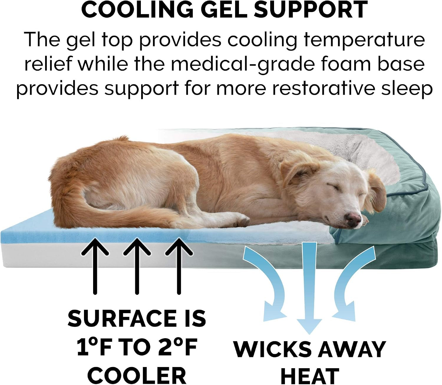 Cooling Gel Dog Bed for Medium/Small Dogs W/ Removable Bolsters & Washable Cover, for Dogs up to 35 Lbs - Plush & Velvet Waves Perfect Comfort Sofa - Celadon Green, Medium