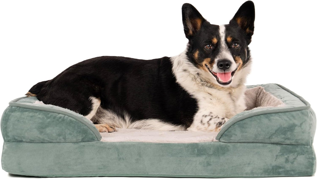 Cooling Gel Dog Bed for Medium/Small Dogs W/ Removable Bolsters & Washable Cover, for Dogs up to 35 Lbs - Plush & Velvet Waves Perfect Comfort Sofa - Celadon Green, Medium