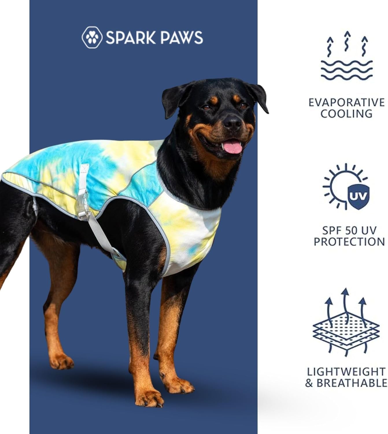 Dog Cooling Vest - SPF 50 UV Sun Protection - Summer Heat Relief Gear for Dogs, Lightweight, Evaporative Cooling - Dog Anxiety Relief Vest during Hot Days - Tropical Storm, Medium