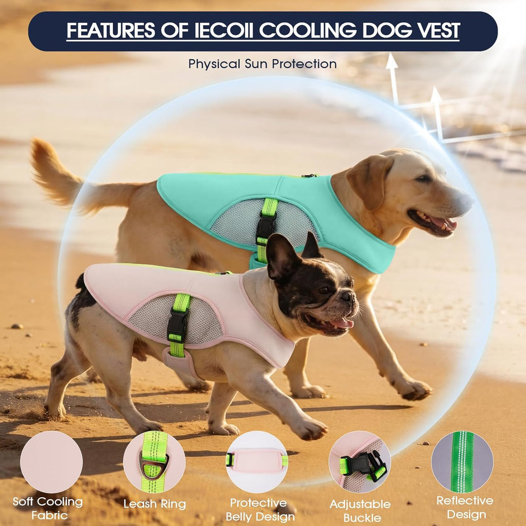 Dog Cooling Vest for Summer, Lightweight Cooling Shirt for Dogs with D-Ring | 3-Layer Cooling Fabric Activates with Water; Keep Dogs Cooler during Walks, Hiking, Training and Outdoor Activities.