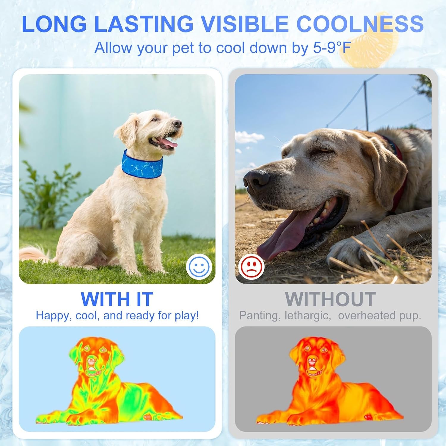 Dog Cooling Bandana,2-Pack Instant Chill Ice Neck Cooler Wrap for Outdoor Summer, Adjustable Reusable Pet Scarf Lasts 2 Hours,Heat Relief Prevent Sunstroke for Medium Large Dogs 17"-22" Blue