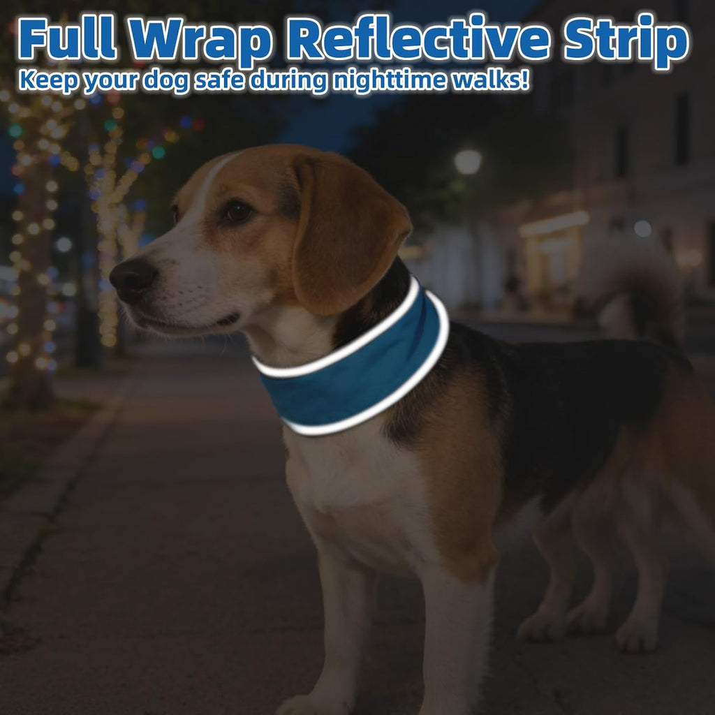 Dog Cooling Bandana, Reflective Instant Chill Ice Cool Neck Wrap, Breathable Dog Cooling Collar Ice Pack, Adjustable Reusable Pet Scarf Hot Weather Heat Relief for Outdoor Summer, Blue L