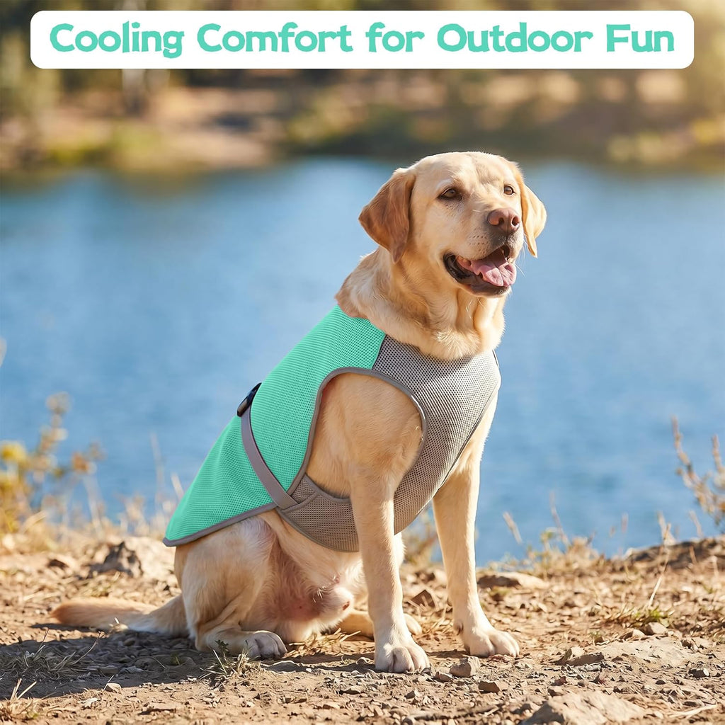 Dog Cooling Vest for Direct Sunlight, Mesh Cooling Apparel for Doggies Hiking, Reflective Trim Dogs Cool Vest with Adjustable Straps and Buckle, Green, L