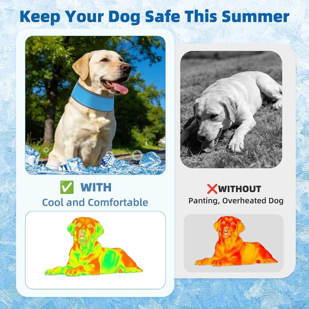 Dog Cooling Bandana, Reflective Instant Chill Ice Cool Neck Wrap, Breathable Dog Cooling Collar Ice Pack, Adjustable Reusable Pet Scarf Hot Weather Heat Relief for Outdoor Summer, Blue L