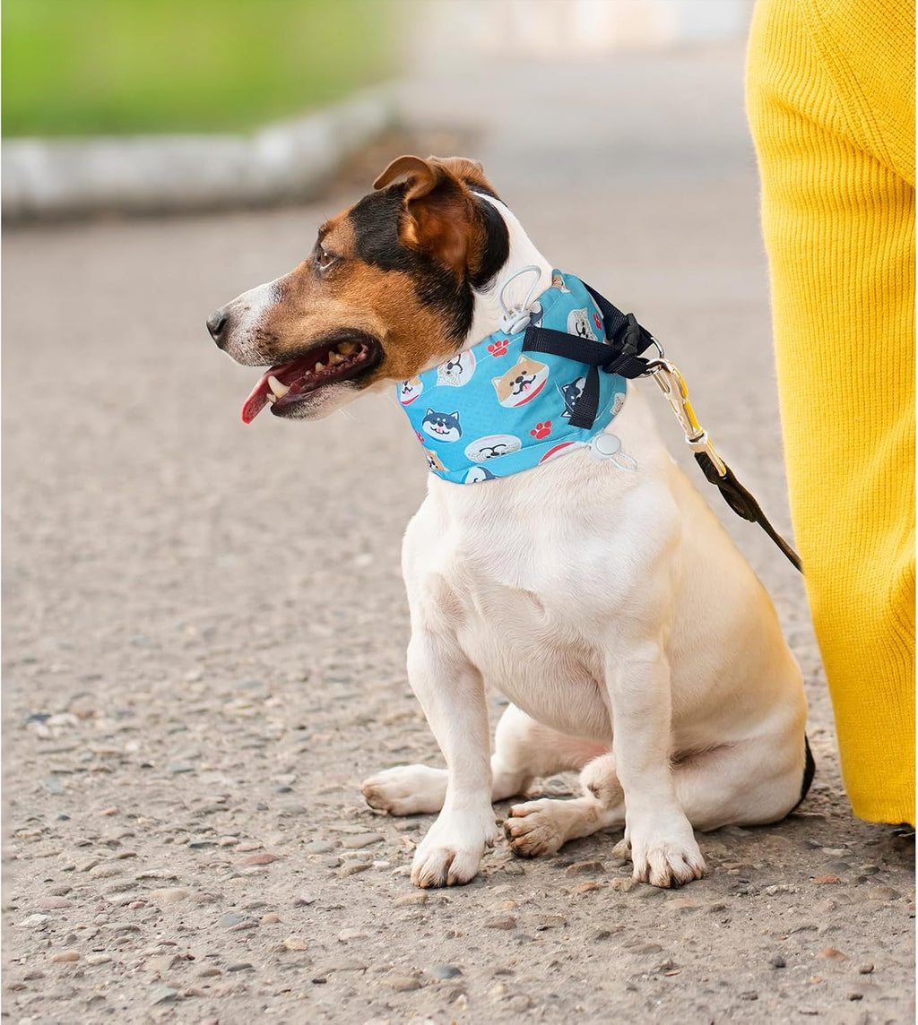 Dog Cooling Collar Harness with Recyclable Ice Packs, Pet Adjustable Ice Chill Out Bandana Collar Neck Cooler Wrap for Small Medium Large Dogs Summer (S(For Small Dogs), Blue Dogs)