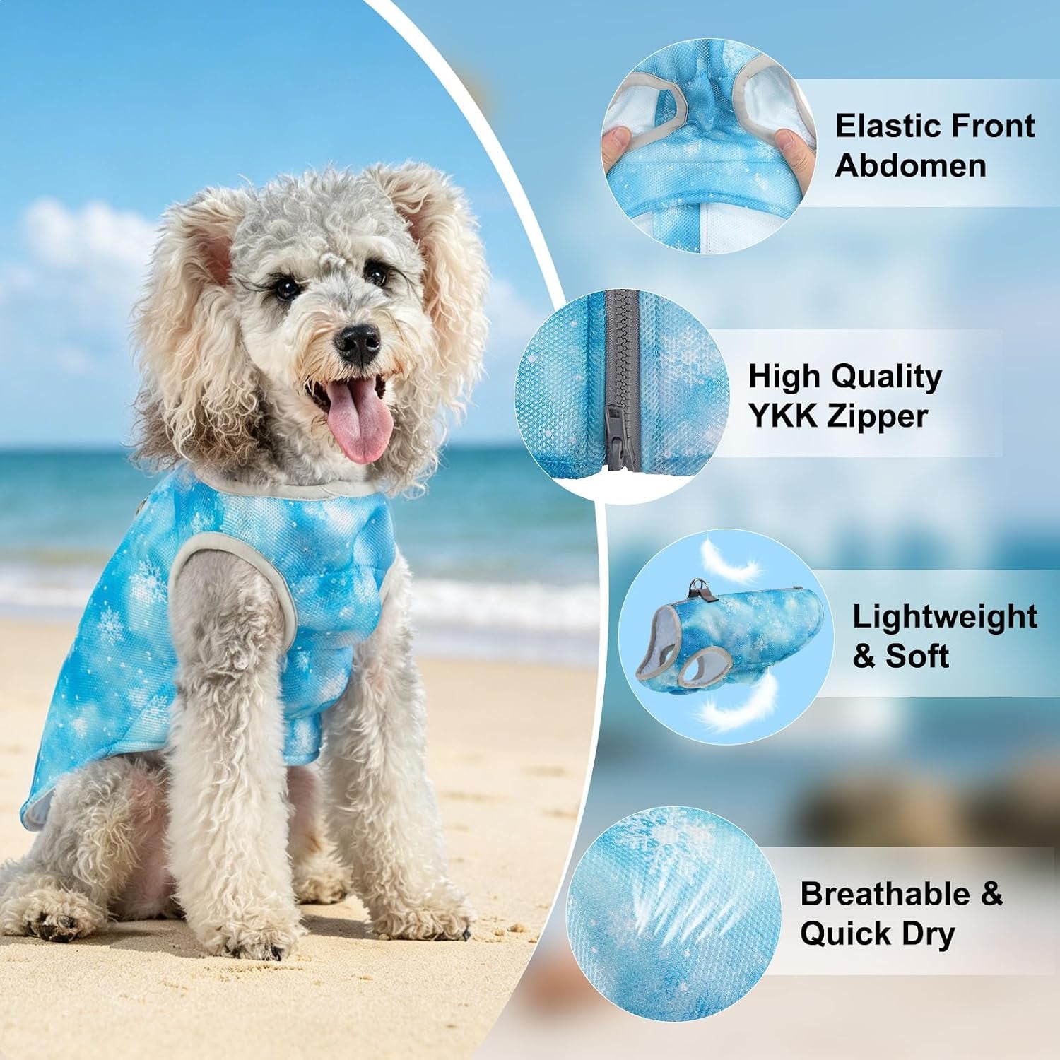 Dog Cooling Vest Harness for Small Medium Dogs, Evaporative Cooling Dog Jacket with UV Protection, Breathable Mesh Dog Cooler Ice Vest Harness with Zipper for Summer Outdoor Walking & Hiking