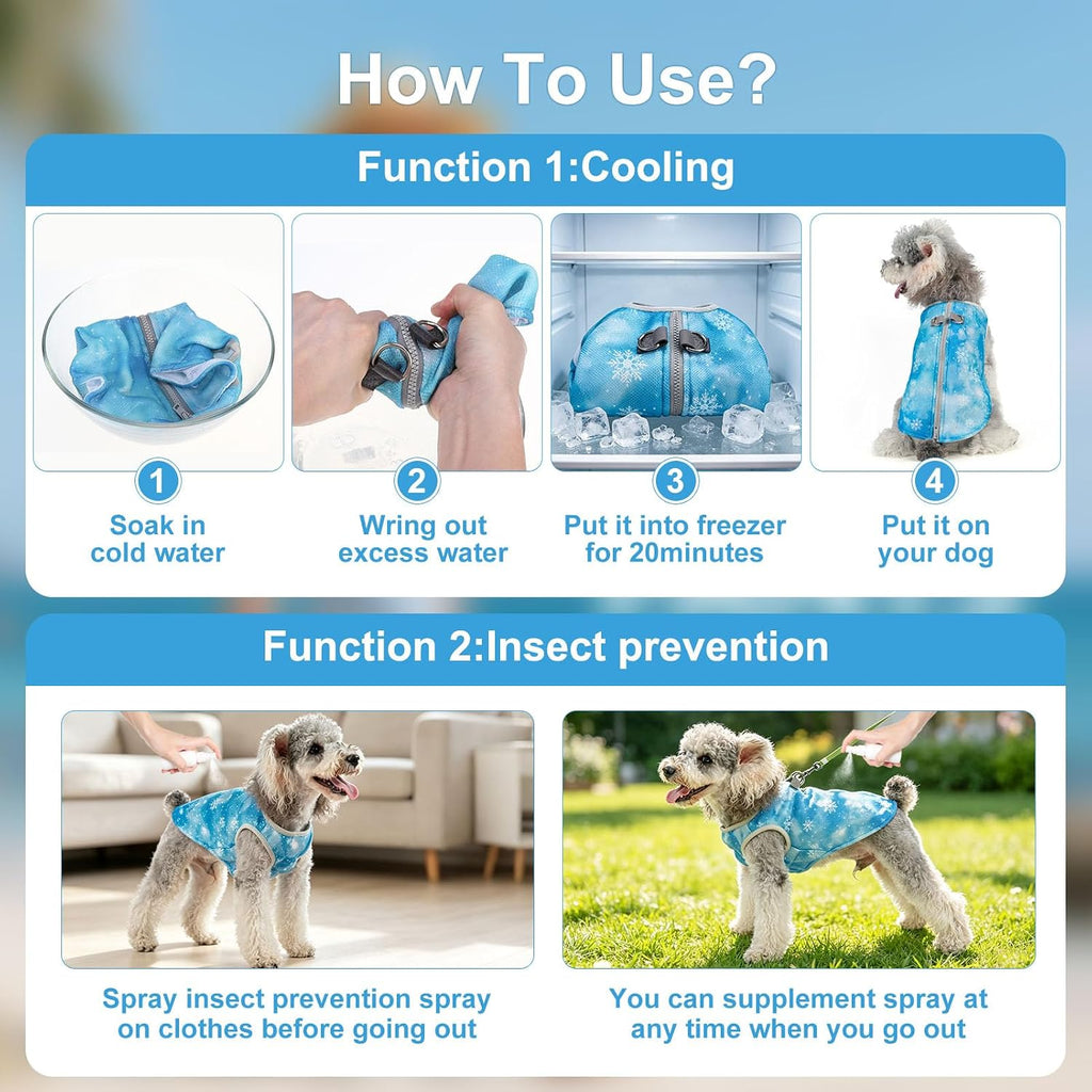 Dog Cooling Vest Harness for Small Medium Dogs, Evaporative Cooling Dog Jacket with UV Protection, Breathable Mesh Dog Cooler Ice Vest Harness with Zipper for Summer Outdoor Walking & Hiking