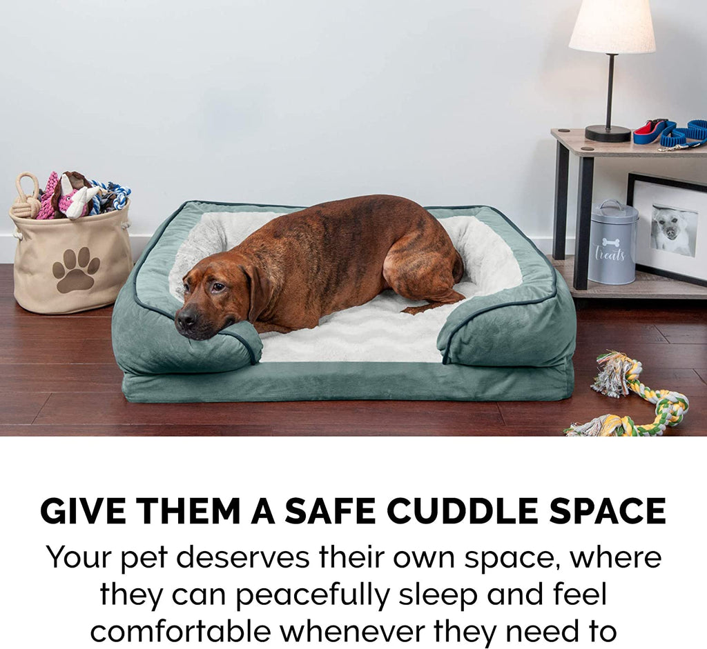 Cooling Gel Dog Bed for Medium/Small Dogs W/ Removable Bolsters & Washable Cover, for Dogs up to 35 Lbs - Plush & Velvet Waves Perfect Comfort Sofa - Celadon Green, Medium