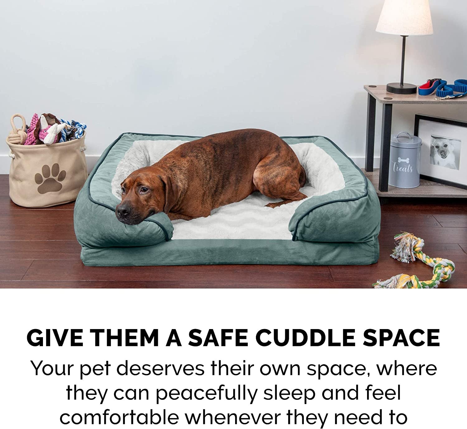 Cooling Gel Dog Bed for Medium/Small Dogs W/ Removable Bolsters & Washable Cover, for Dogs up to 35 Lbs - Plush & Velvet Waves Perfect Comfort Sofa - Celadon Green, Medium
