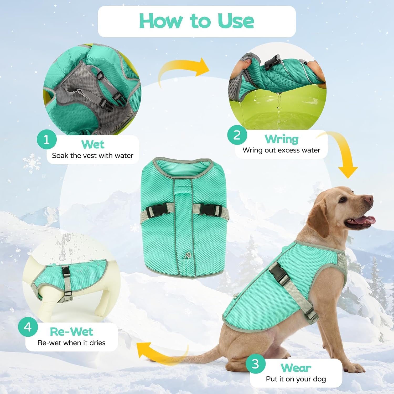 Dog Cooling Vest for Direct Sunlight, Mesh Cooling Apparel for Doggies Hiking, Reflective Trim Dogs Cool Vest with Adjustable Straps and Buckle, Green, L