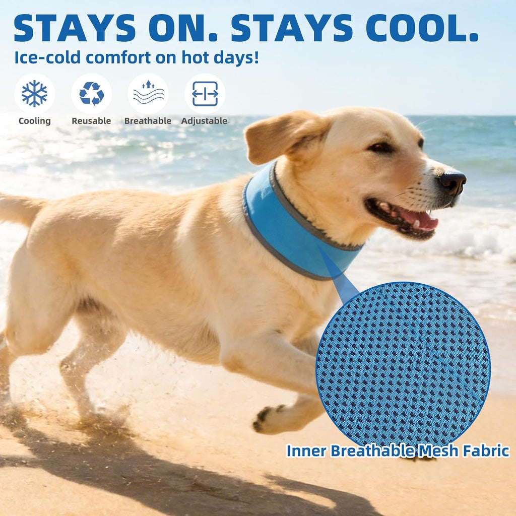 Dog Cooling Bandana, Reflective Instant Chill Ice Cool Neck Wrap, Breathable Dog Cooling Collar Ice Pack, Adjustable Reusable Pet Scarf Hot Weather Heat Relief for Outdoor Summer, Blue L