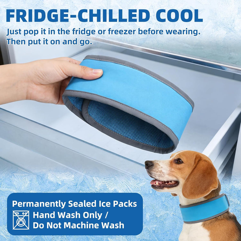 Dog Cooling Bandana, Reflective Instant Chill Ice Cool Neck Wrap, Breathable Dog Cooling Collar Ice Pack, Adjustable Reusable Pet Scarf Hot Weather Heat Relief for Outdoor Summer, Blue L