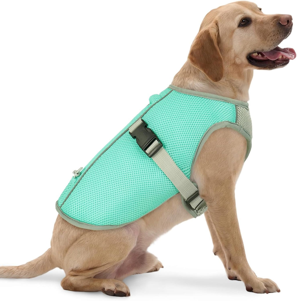 Dog Cooling Vest for Direct Sunlight, Mesh Cooling Apparel for Doggies Hiking, Reflective Trim Dogs Cool Vest with Adjustable Straps and Buckle, Green, L