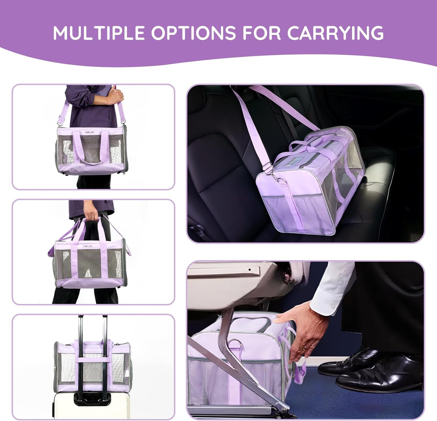 Cat Carrier Travel Bag, Airline Approved Lightweight Cat Carrier, Soft Sided Pet Carrier for Puppy Dogs up to 18Lbs, Collapsible Kitten Bag with Removable Waterproof Mat, Ventilated Mesh