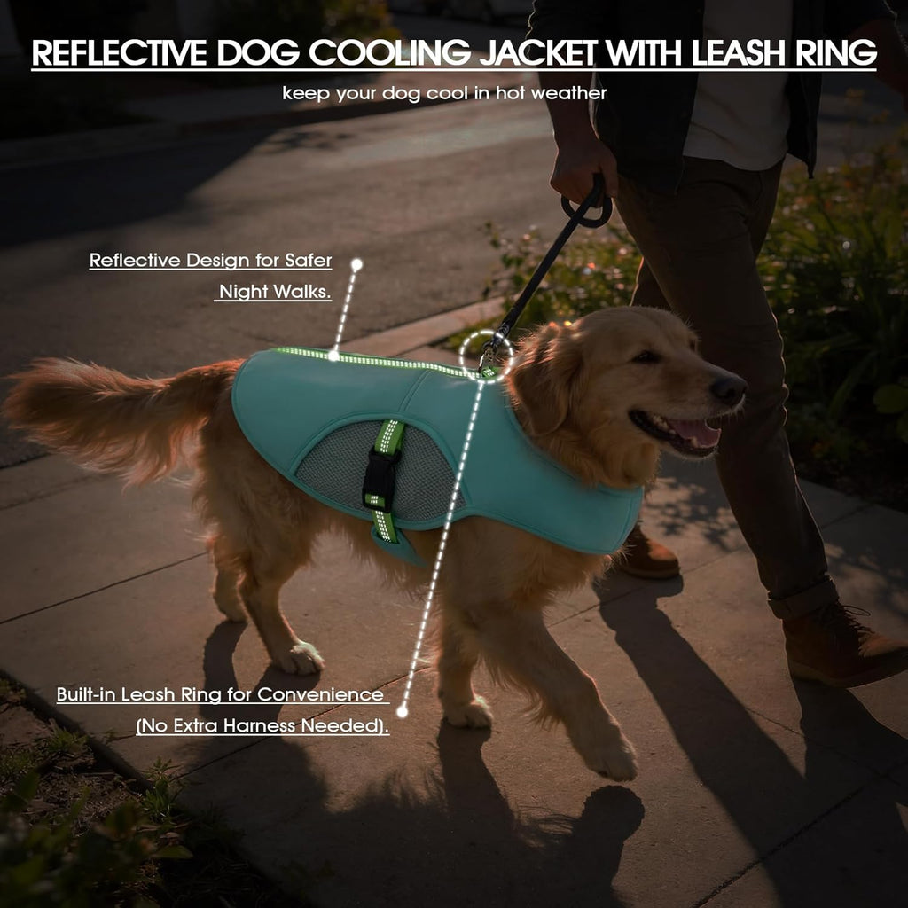 Dog Cooling Vest for Dogs, Soft Evaporative Cooling Shirt with Leash Ring | 3-Layer Cooling Fabric Helps Keep Dogs Cool and Comfortable in Summer Heat; Reflective, Adjustable Fit with Metal D-Ring.