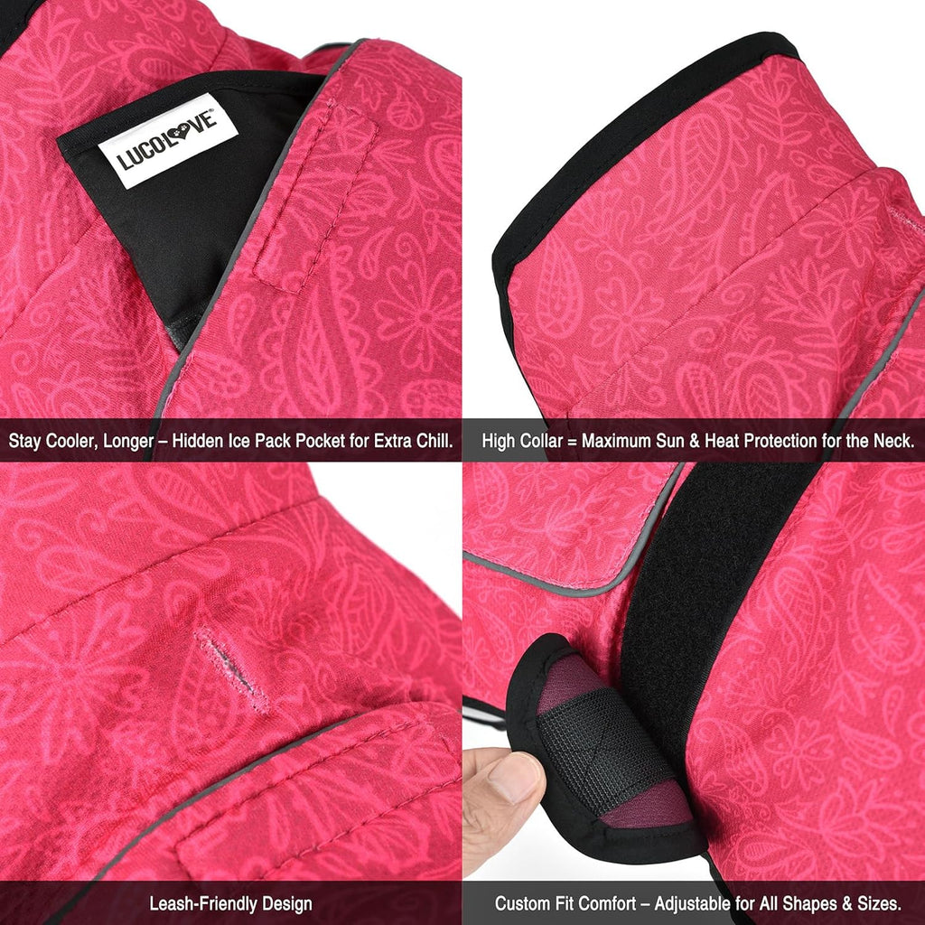 Dog Cooling Vest with Ice Pack & Cooling Collar, Pink Floral, 2XL | Maximum Cooling Support, Size-Matched Ice Packs, Cooling around Neck and Body, UV Protection, Sizes to Suit Most Dogs