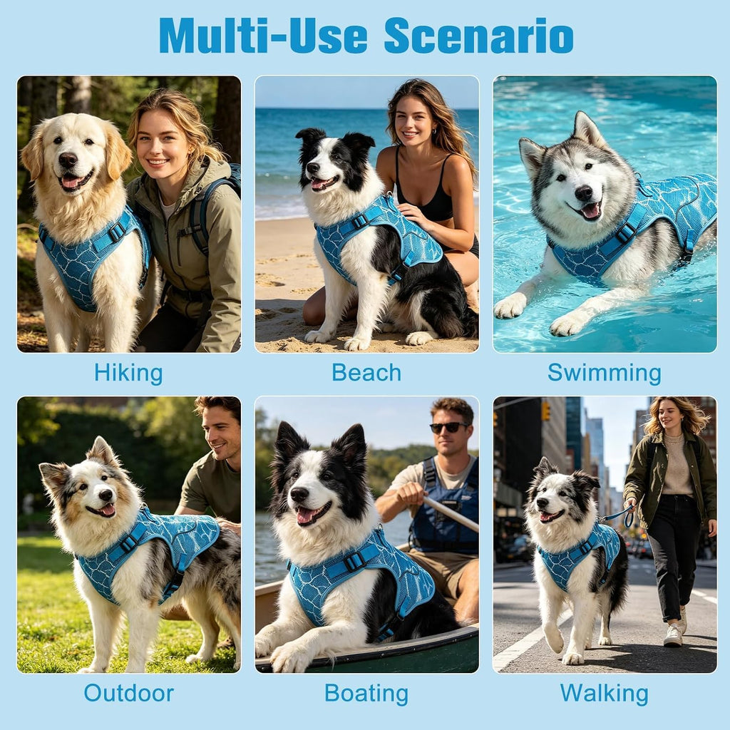 Dog Cooling Vest Harness for Summer, Breathable Mesh Reflective Cooler Harness for Hot Weather Outdoor Hiking Beach, Adjustable Lightweight Pet Jacket with D-Ring for Medium Large Dogs Blue