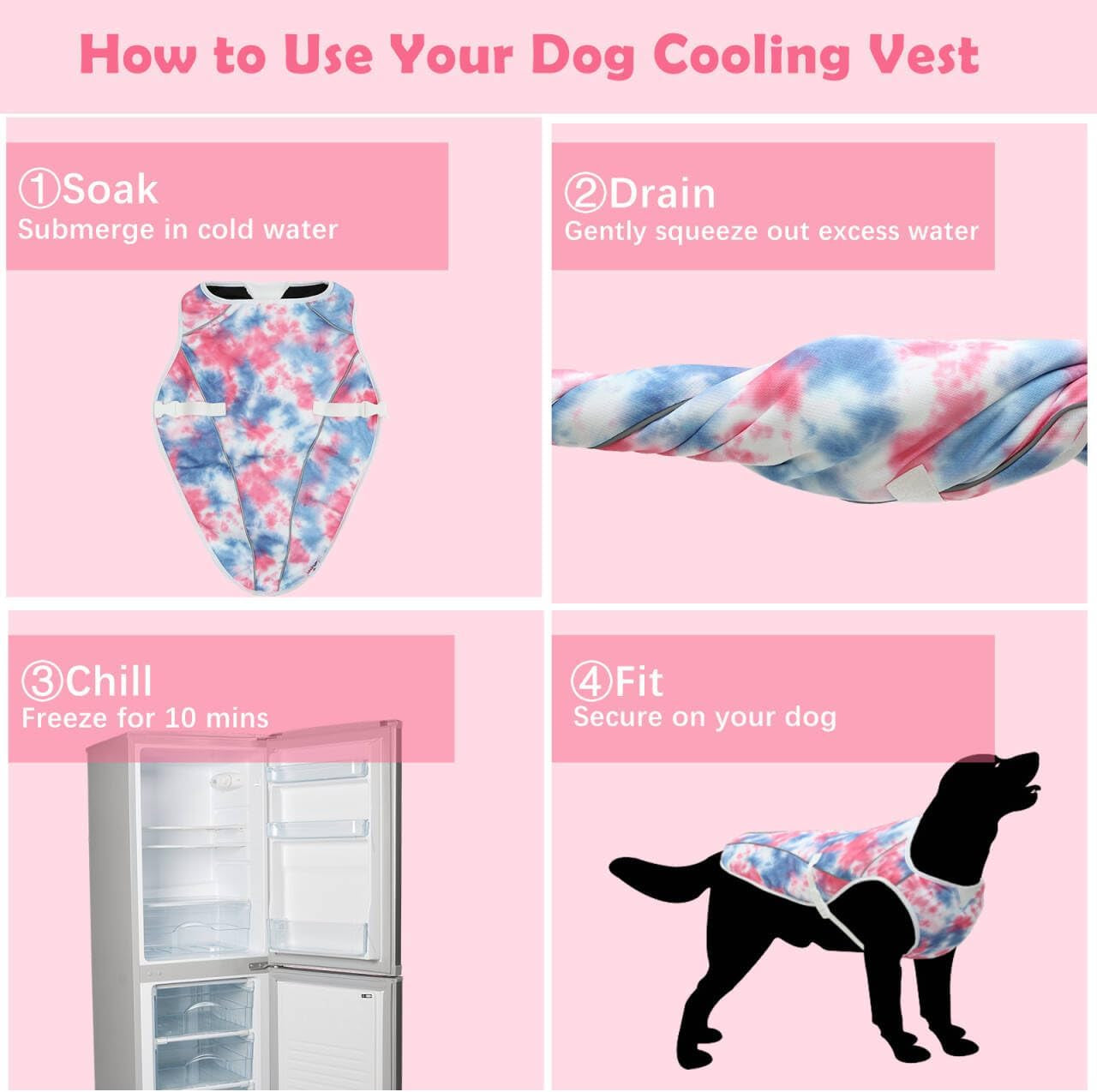 Dog Cooling Vest – Harness Cooler Jacket for Large Dogs, Reflective Strips & UV Protection for Beach, Hiking, Camping – Adjustable Fit Pet Cooling Shirt U-DCVF01XL