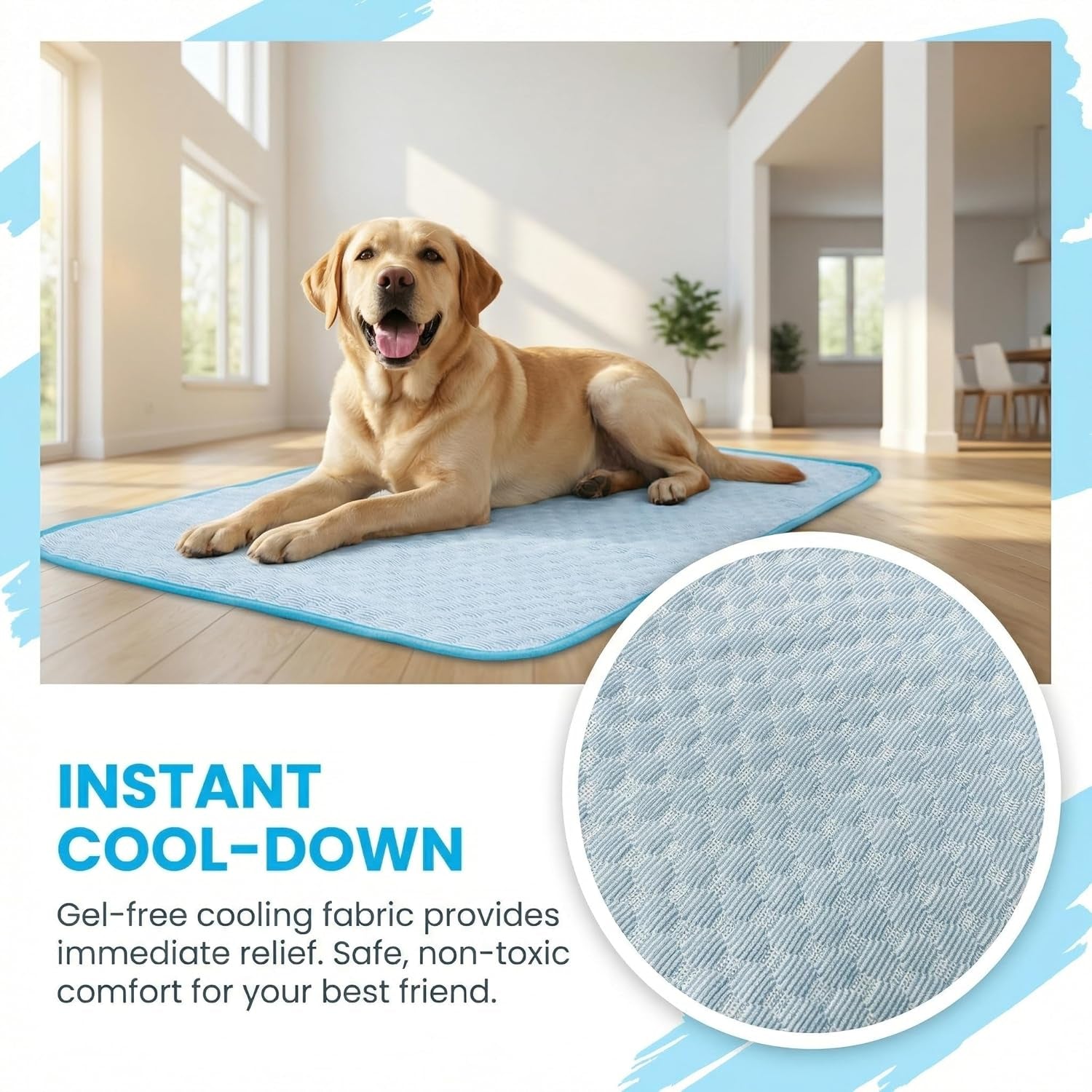 Cooling Mat for Dogs, Dog Cooling Pad 39"X27" Dog Cooling Mat - Gel Free Ice Silk Self-Cooling Pad, Non-Slip Summer Dog Cooling Pad, Washable Cat Cooling Mat, Blue