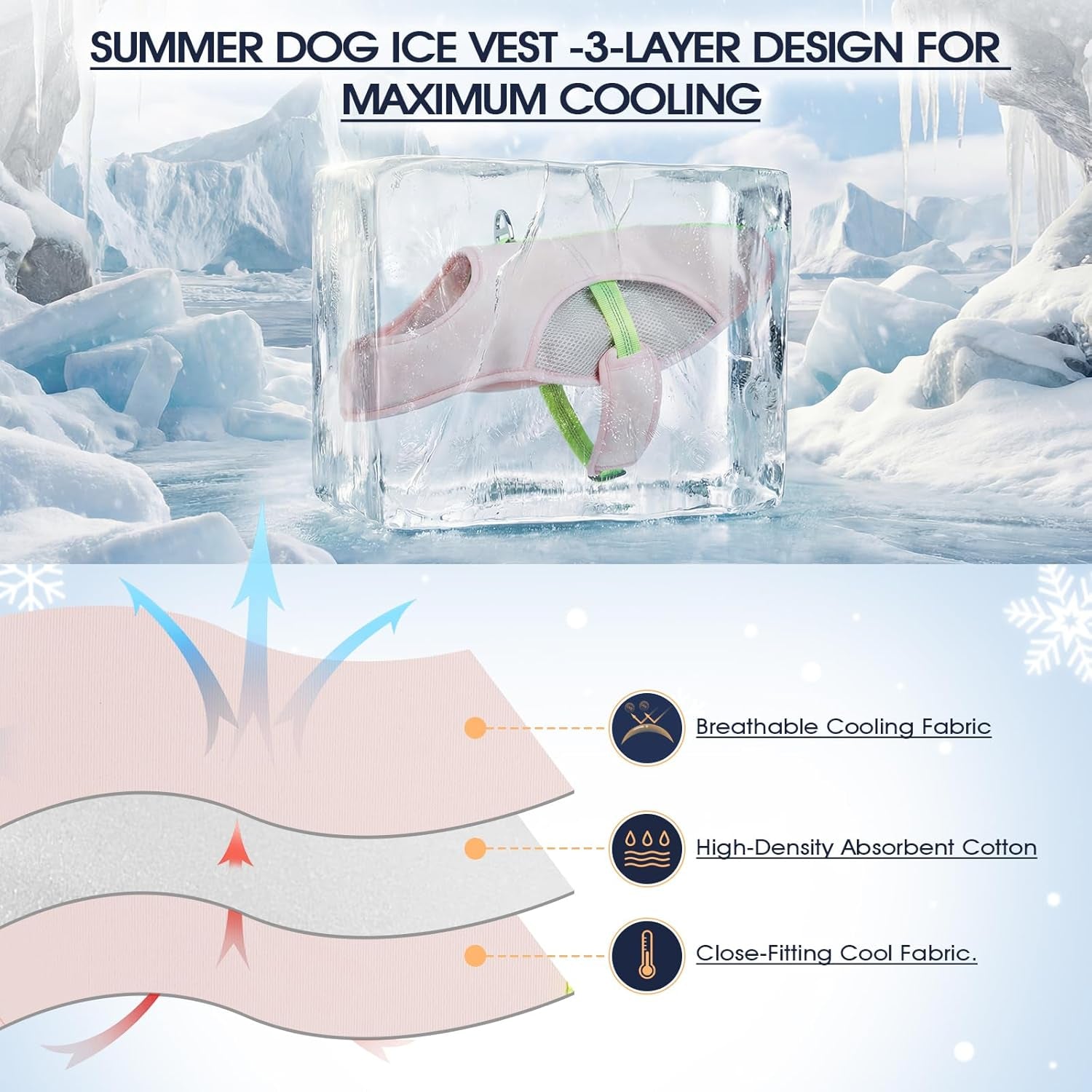 Dog Cooling Vest for Summer, Lightweight Cooling Shirt for Dogs with D-Ring | 3-Layer Cooling Fabric Activates with Water; Keep Dogs Cooler during Walks, Hiking, Training and Outdoor Activities.