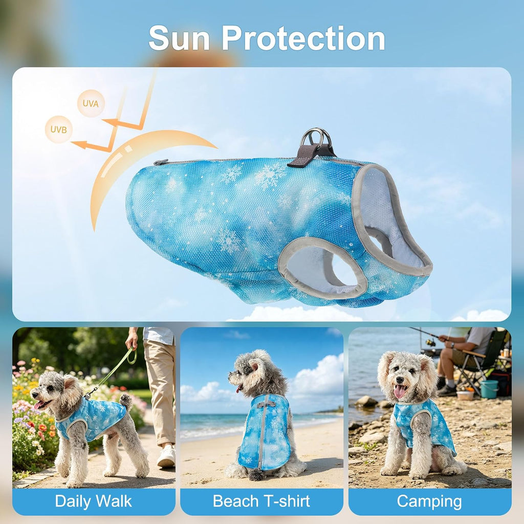 Dog Cooling Vest Harness for Small Medium Dogs, Evaporative Cooling Dog Jacket with UV Protection, Breathable Mesh Dog Cooler Ice Vest Harness with Zipper for Summer Outdoor Walking & Hiking