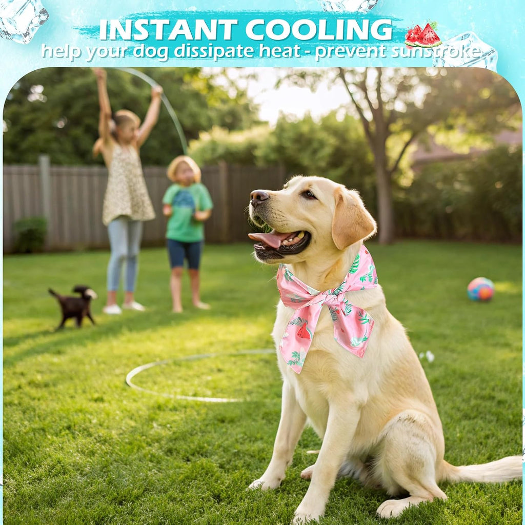 Dog Cooling Bandana - Summer Dog Bandanas with Ice Bag & Thermal Insulation Layer, Reusable Freezing Gel Cooling Pet Scarf for Hot Days, Neck Cooler for All Breeds (White Pink, M)