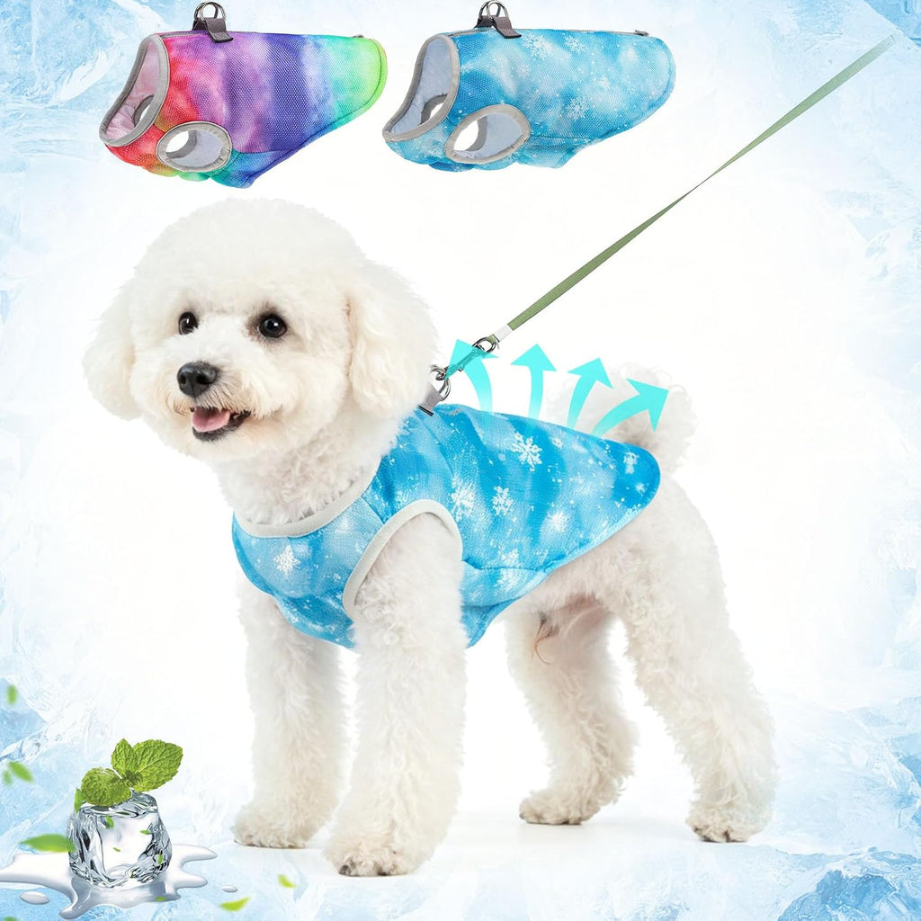 Dog Cooling Vest Harness for Small Medium Dogs, Evaporative Cooling Dog Jacket with UV Protection, Breathable Mesh Dog Cooler Ice Vest Harness with Zipper for Summer Outdoor Walking & Hiking