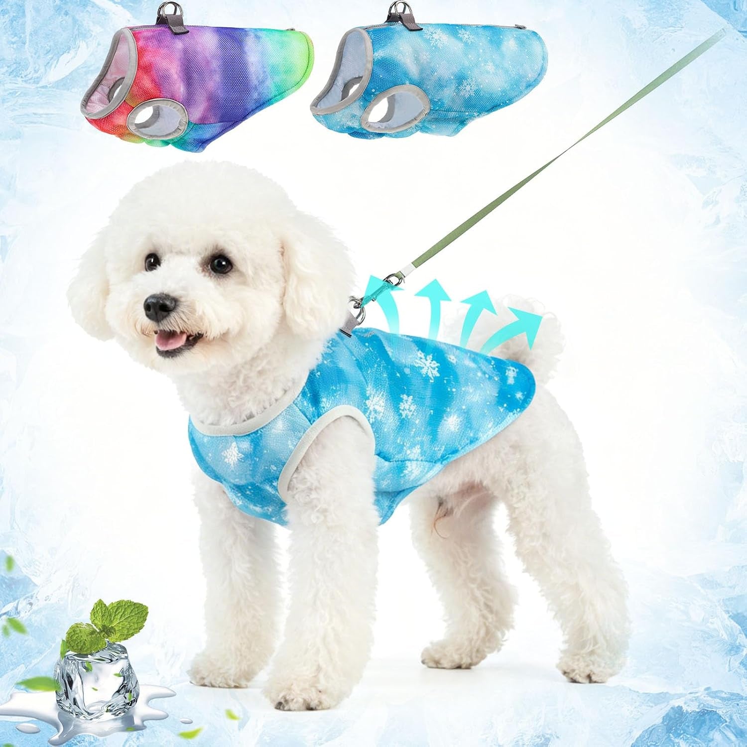 Dog Cooling Vest Harness for Small Medium Dogs, Evaporative Cooling Dog Jacket with UV Protection, Breathable Mesh Dog Cooler Ice Vest Harness with Zipper for Summer Outdoor Walking & Hiking