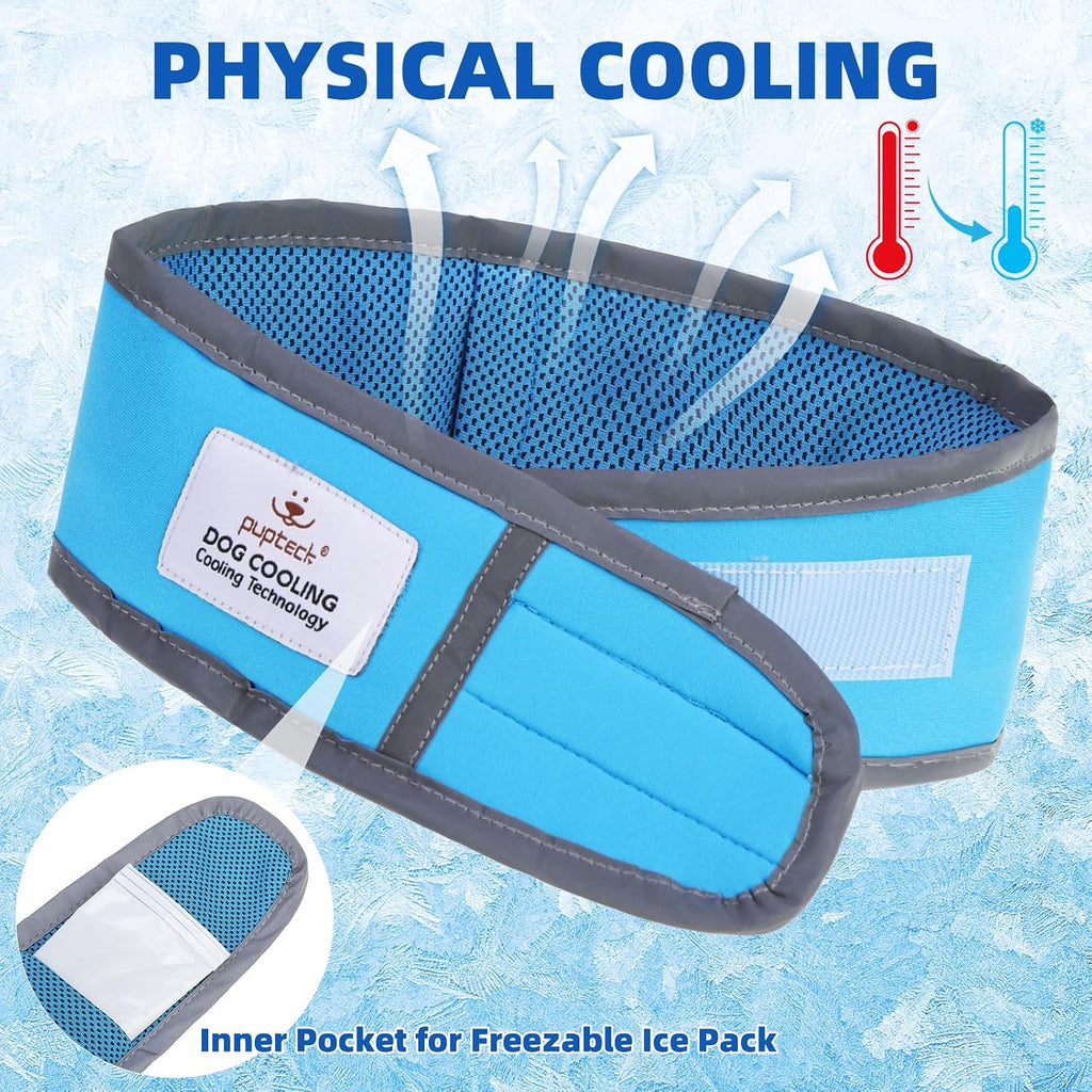 Dog Cooling Bandana, Reflective Instant Chill Ice Cool Neck Wrap, Breathable Dog Cooling Collar Ice Pack, Adjustable Reusable Pet Scarf Hot Weather Heat Relief for Outdoor Summer, Blue L