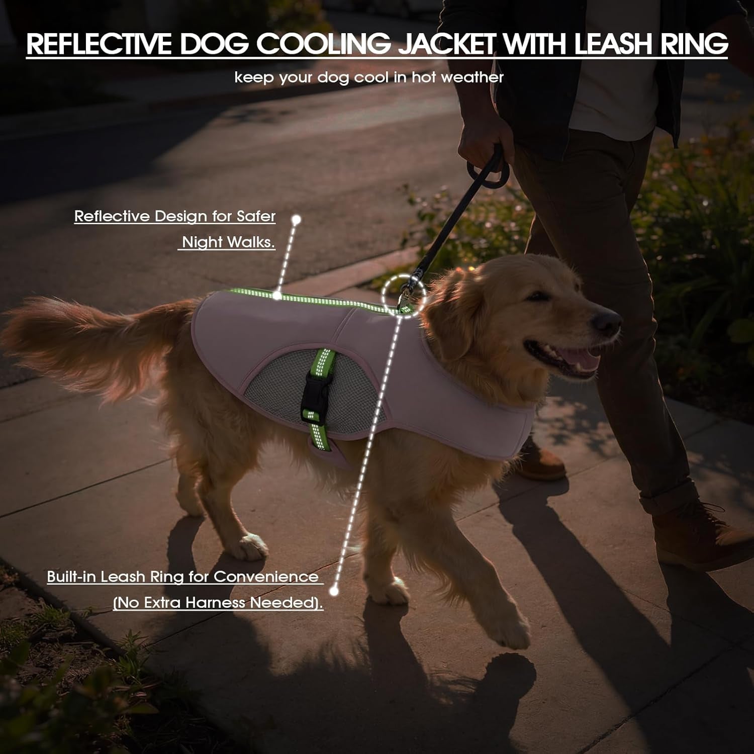 Dog Cooling Vest for Summer, Lightweight Cooling Shirt for Dogs with D-Ring | 3-Layer Cooling Fabric Activates with Water; Keep Dogs Cooler during Walks, Hiking, Training and Outdoor Activities.