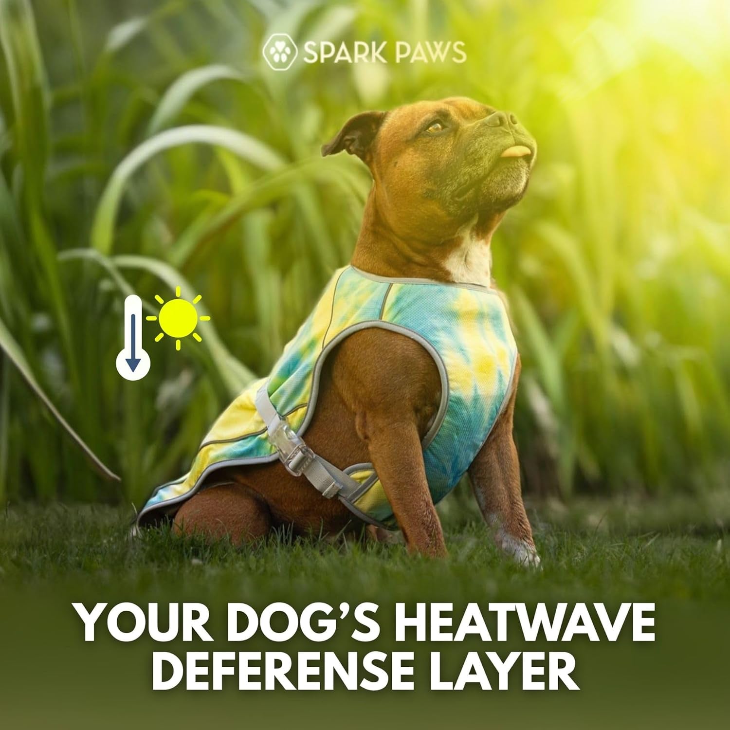 Dog Cooling Vest - SPF 50 UV Sun Protection - Summer Heat Relief Gear for Dogs, Lightweight, Evaporative Cooling - Dog Anxiety Relief Vest during Hot Days - Tropical Storm, Medium