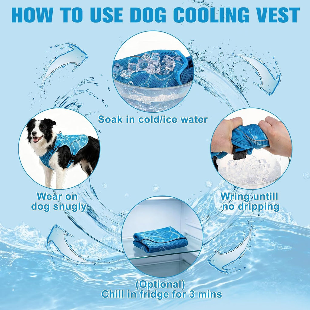 Dog Cooling Vest Harness for Summer, Breathable Mesh Reflective Cooler Harness for Hot Weather Outdoor Hiking Beach, Adjustable Lightweight Pet Jacket with D-Ring for Medium Large Dogs Blue