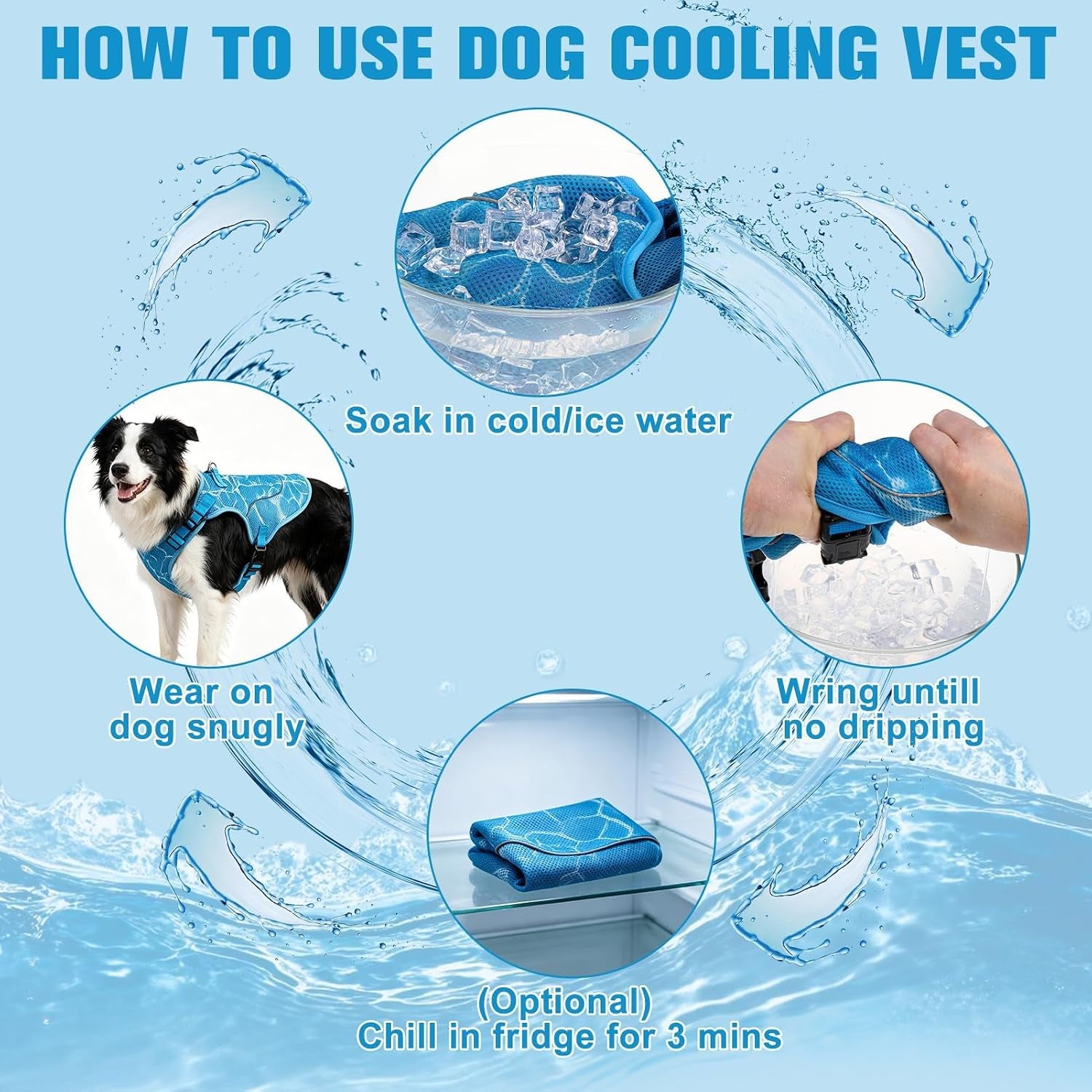Dog Cooling Vest Harness for Summer, Breathable Mesh Reflective Cooler Harness for Hot Weather Outdoor Hiking Beach, Adjustable Lightweight Pet Jacket with D-Ring for Medium Large Dogs Blue