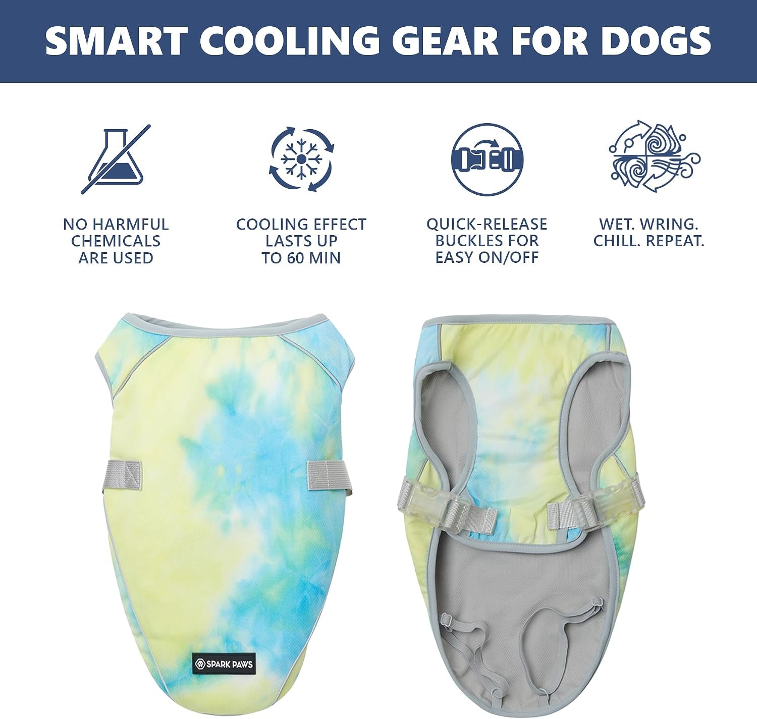 Dog Cooling Vest - SPF 50 UV Sun Protection - Summer Heat Relief Gear for Dogs, Lightweight, Evaporative Cooling - Dog Anxiety Relief Vest during Hot Days - Tropical Storm, Medium