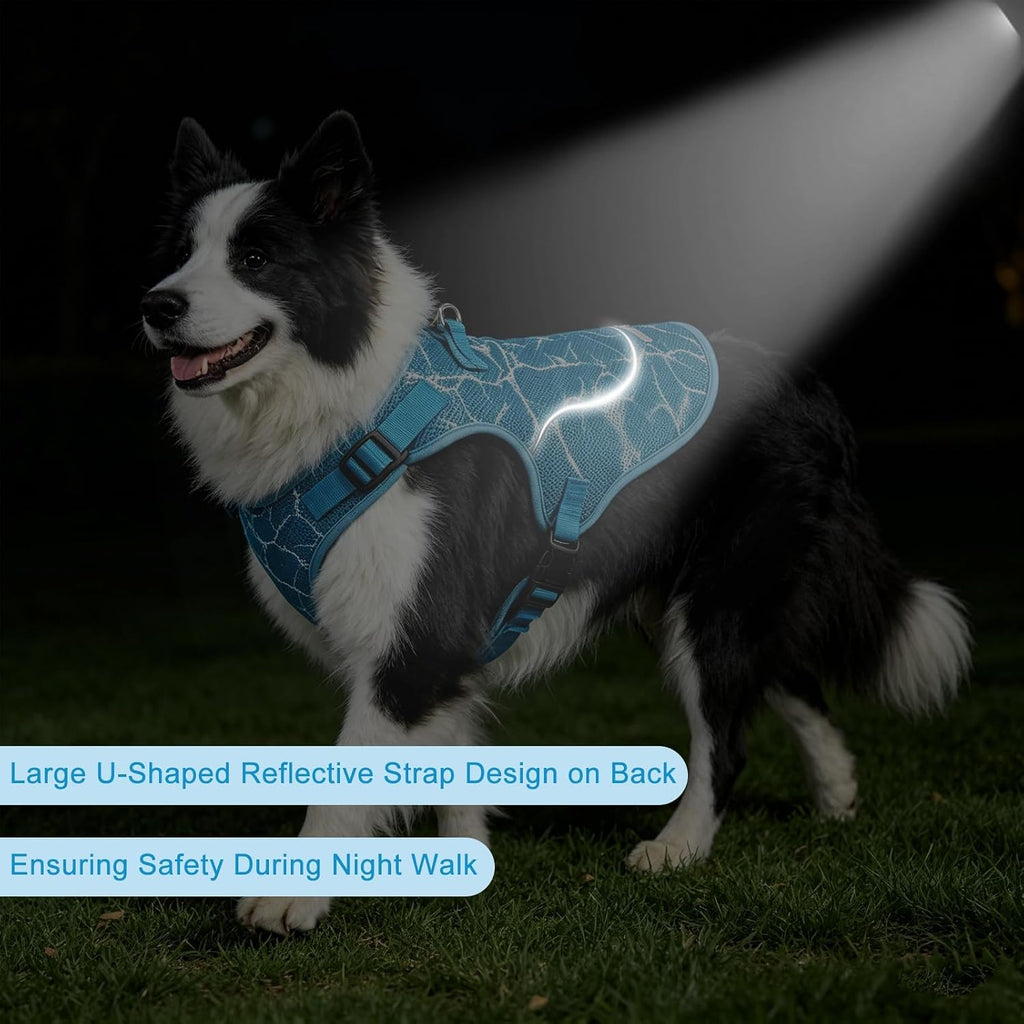 Dog Cooling Vest Harness for Summer, Breathable Mesh Reflective Cooler Harness for Hot Weather Outdoor Hiking Beach, Adjustable Lightweight Pet Jacket with D-Ring for Medium Large Dogs Blue