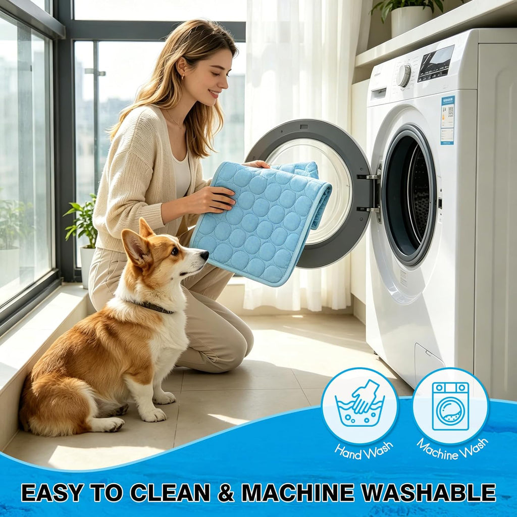 Dog Cooling Mat Ice Silk Cooling Pad for Cats Indoor Washable Summer Mat | Q-Max＞0.4 Self-Cooling Fabric, No Water or Electricity, Foldable, Fits Crates, Kennels Car Travel for Pet Instant Heat Relief