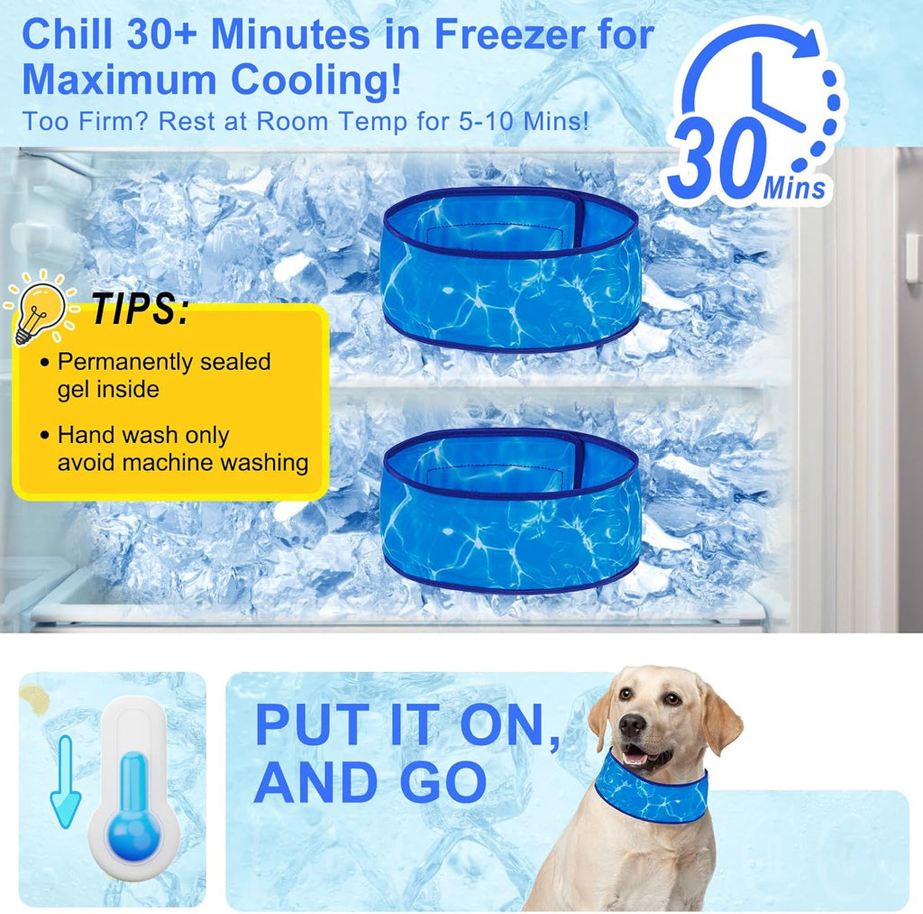Dog Cooling Bandana,2-Pack Instant Chill Ice Neck Cooler Wrap for Outdoor Summer, Adjustable Reusable Pet Scarf Lasts 2 Hours,Heat Relief Prevent Sunstroke for Medium Large Dogs 17"-22" Blue