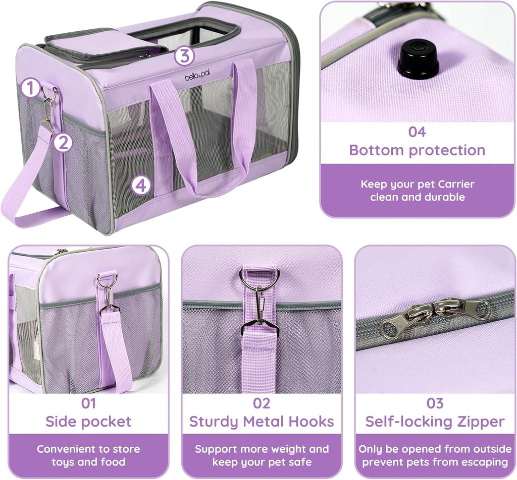 Cat Carrier Travel Bag, Airline Approved Lightweight Cat Carrier, Soft Sided Pet Carrier for Puppy Dogs up to 18Lbs, Collapsible Kitten Bag with Removable Waterproof Mat, Ventilated Mesh