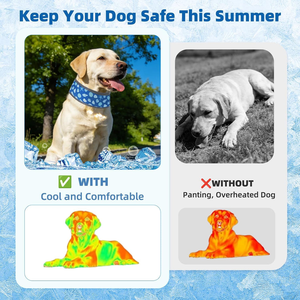 Dog Cooling Bandana, Reflective Instant Chill Ice Cool Neck Wrap, Breathable Dog Cooling Collar Ice Pack, Adjustable Reusable Pet Scarf Hot Weather Heat Relief for Outdoor Summer, Sea Shells M