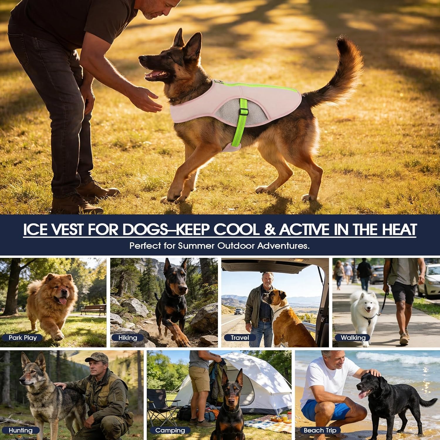Dog Cooling Vest for Summer, Lightweight Cooling Shirt for Dogs with D-Ring | 3-Layer Cooling Fabric Activates with Water; Keep Dogs Cooler during Walks, Hiking, Training and Outdoor Activities.