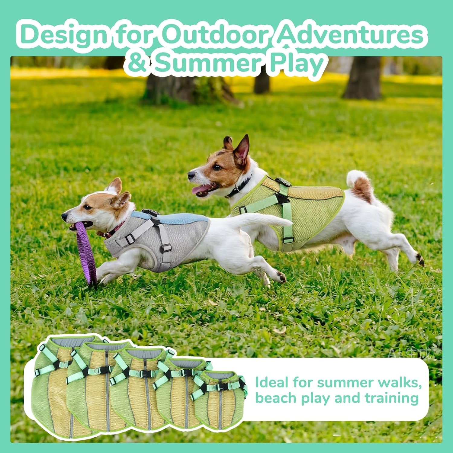 Dog Cooling Vest for Large Dogs Evaporative Cooling Jacket in Summer | Puppy Breathable Sun Mesh Cooler Vest with Reflective Stripe Pet Summer Harness Shirt for Hiking Training Playing Green 2XL