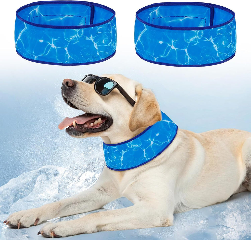 Dog Cooling Bandana,2-Pack Instant Chill Ice Neck Cooler Wrap for Outdoor Summer, Adjustable Reusable Pet Scarf Lasts 2 Hours,Heat Relief Prevent Sunstroke for Medium Large Dogs 17"-22" Blue