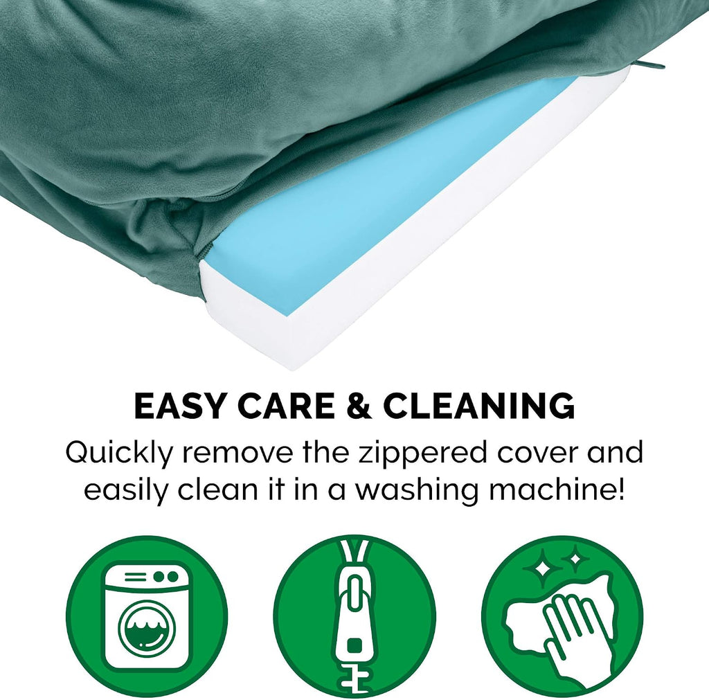 Cooling Gel Dog Bed for Medium/Small Dogs W/ Removable Bolsters & Washable Cover, for Dogs up to 35 Lbs - Plush & Velvet Waves Perfect Comfort Sofa - Celadon Green, Medium