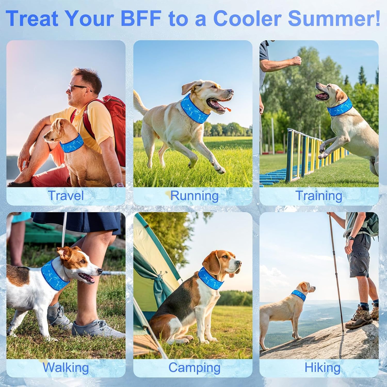 Dog Cooling Bandana,2-Pack Instant Chill Ice Neck Cooler Wrap for Outdoor Summer, Adjustable Reusable Pet Scarf Lasts 2 Hours,Heat Relief Prevent Sunstroke for Medium Large Dogs 17"-22" Blue
