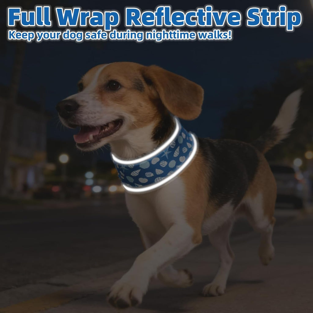 Dog Cooling Bandana, Reflective Instant Chill Ice Cool Neck Wrap, Breathable Dog Cooling Collar Ice Pack, Adjustable Reusable Pet Scarf Hot Weather Heat Relief for Outdoor Summer, Sea Shells M